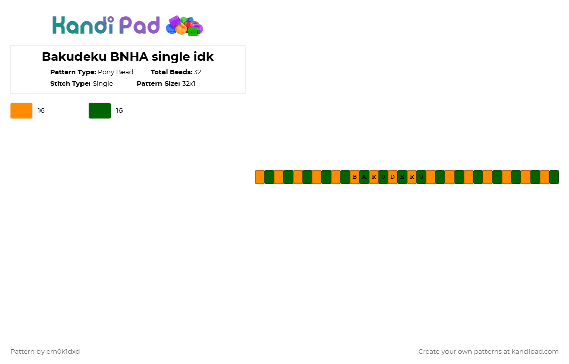 Bakudeku BNHA single idk - Pony Bead Pattern by em0k1dxd on Kandi Pad - orange,green