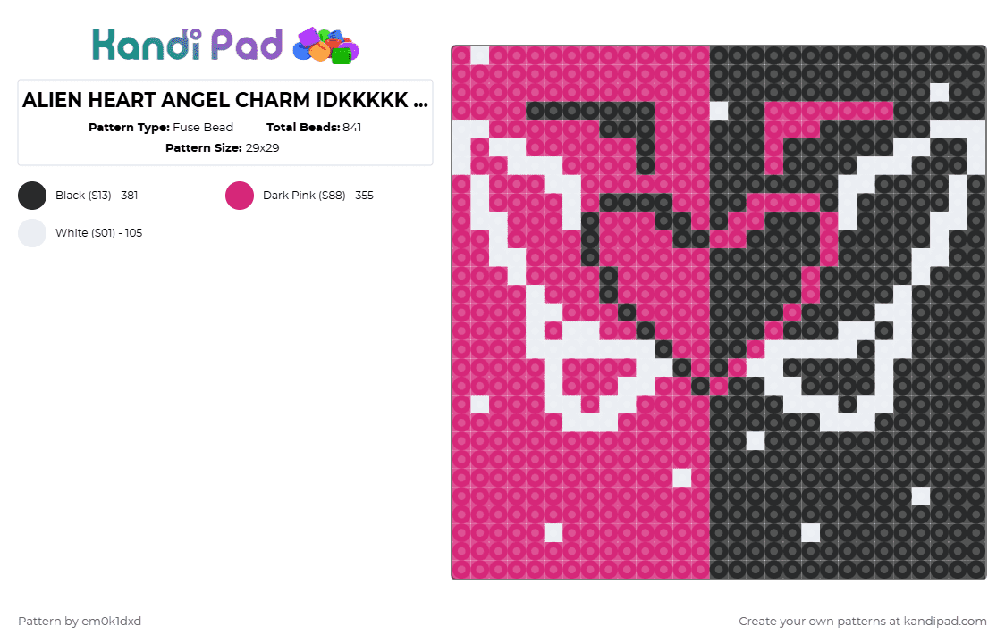ALIEN HEART ANGEL CHARM IDKKKKK I JUST EXPIRIMENTED - Fuse Bead Pattern by em0k1dxd on Kandi Pad - pink