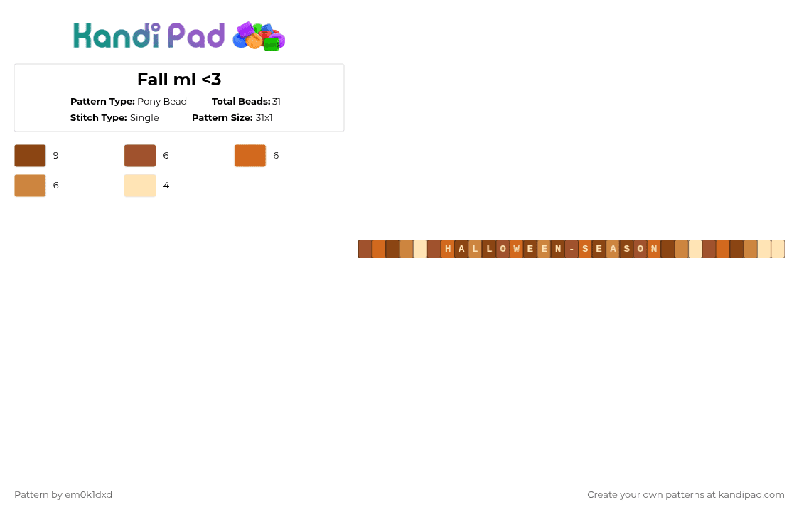 Fall ml - Pony Bead Pattern by em0k1dxd on Kandi Pad - cotdharvest, orange, red