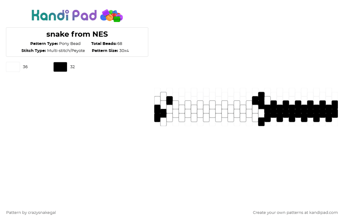 snake from NES - Pony Bead Pattern by crazysnakegal on Kandi Pad - black,white