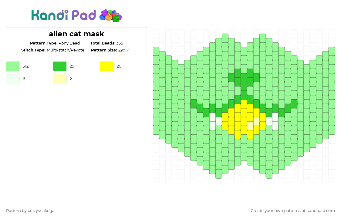 alien cat mask - Pony Bead Pattern by crazysnakegal on Kandi Pad - teal,mask