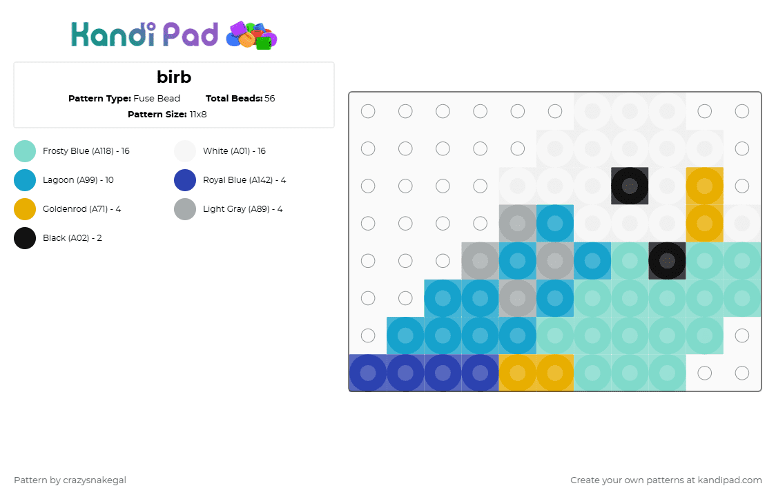 birb - Fuse Bead Pattern by crazysnakegal on Kandi Pad - light blue,bird,birb