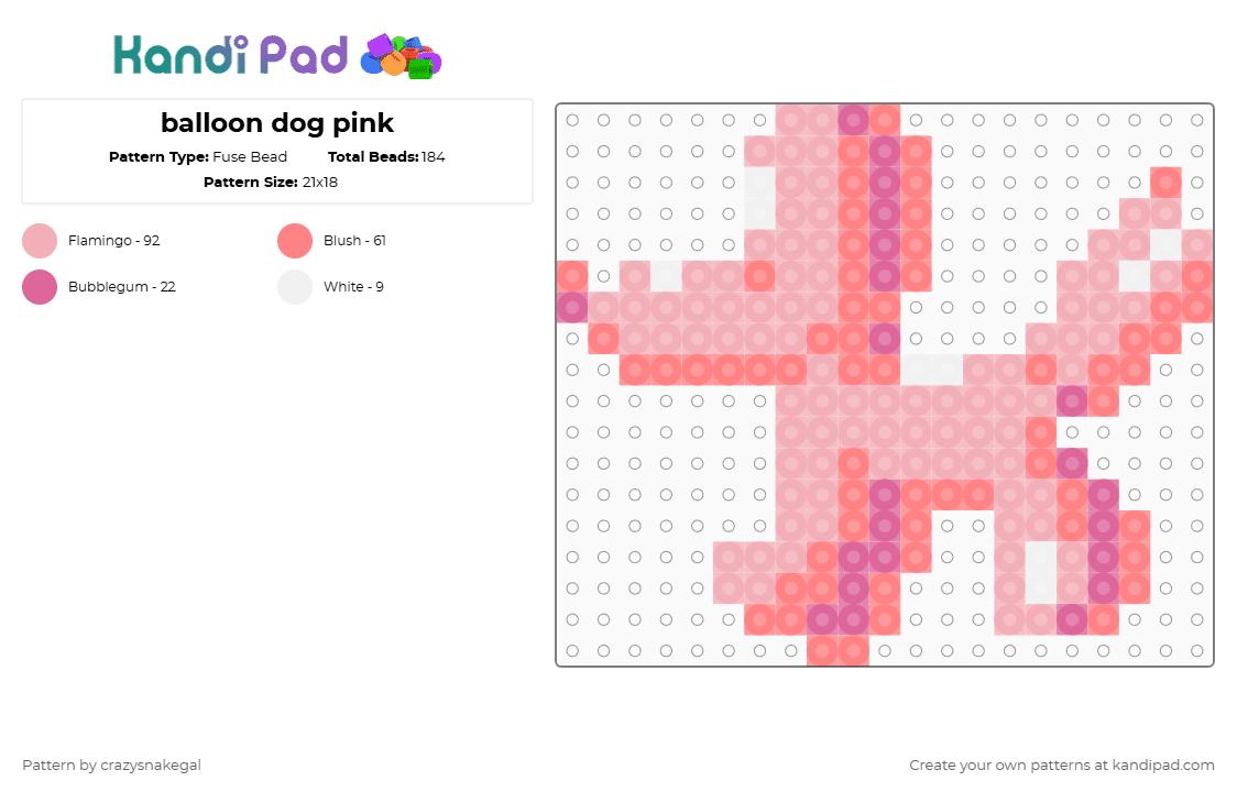balloon dog pink - Fuse Bead Pattern by crazysnakegal on Kandi Pad - beige,red