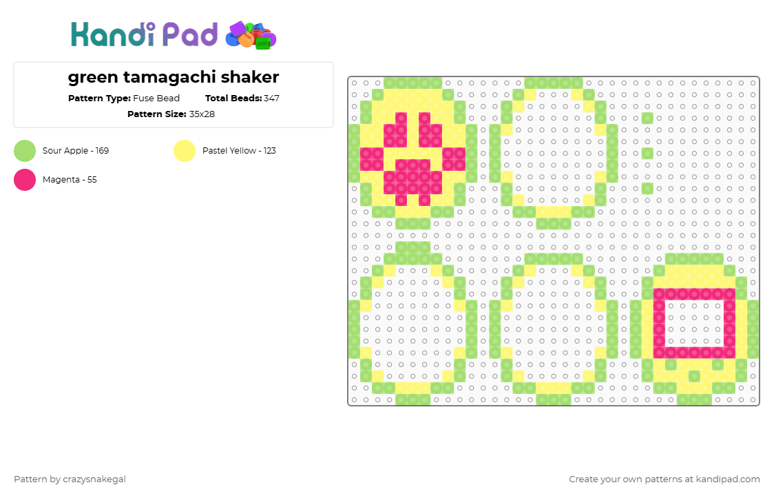 green tamagachi shaker - Fuse Bead Pattern by crazysnakegal on Kandi Pad - green,yellow,shaker,cat,paw