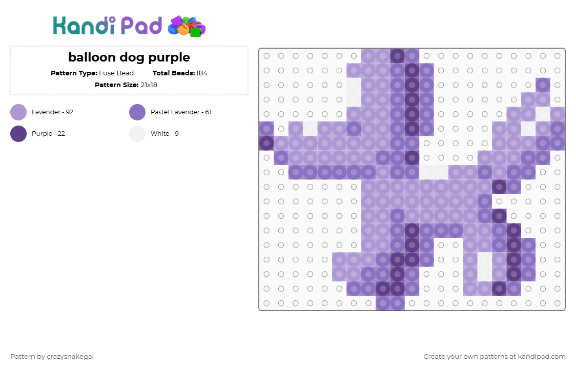 balloon dog purple - Fuse Bead Pattern by crazysnakegal on Kandi Pad - pink,blue,dog,balloon,purple