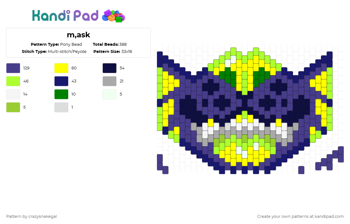 m,ask - Pony Bead Pattern by crazysnakegal on Kandi Pad - purple