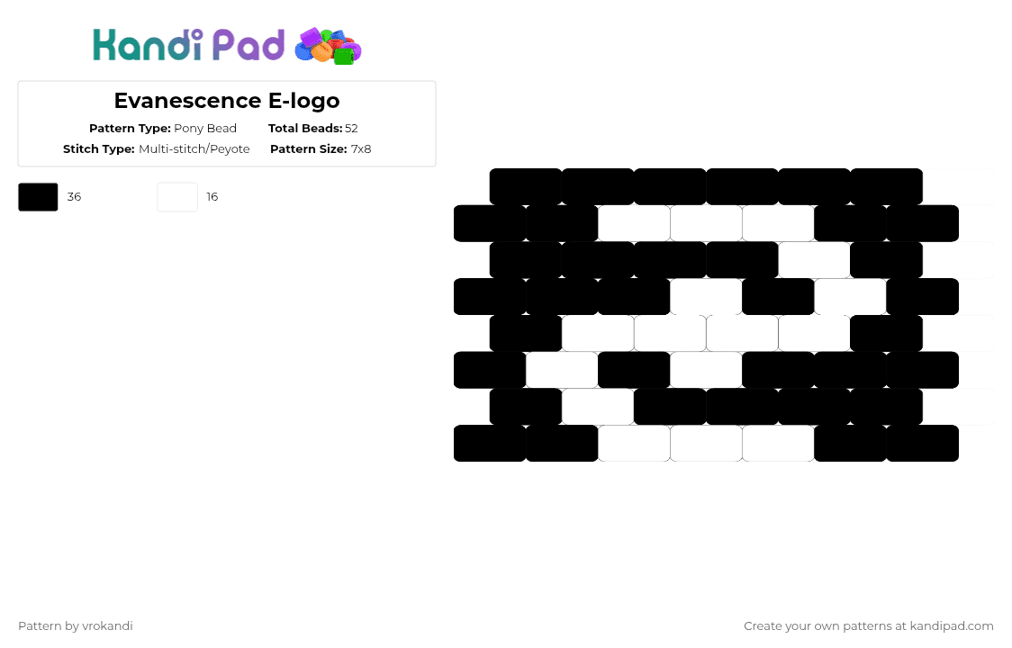 Evanescence E-logo - Pony Bead Pattern by vrokandi on Kandi Pad - black,white,evanescence,band,rock,music