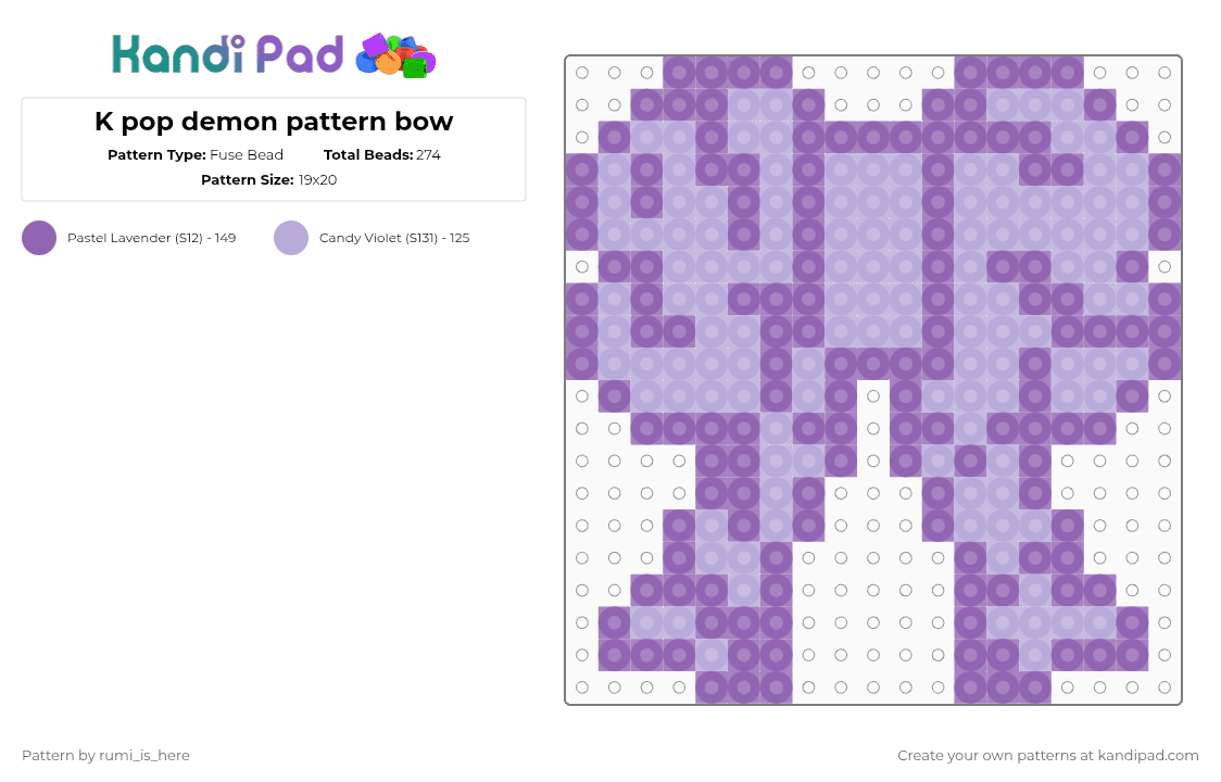 K pop demon pattern bow - Fuse Bead Pattern by rumi_is_here on Kandi Pad - pink