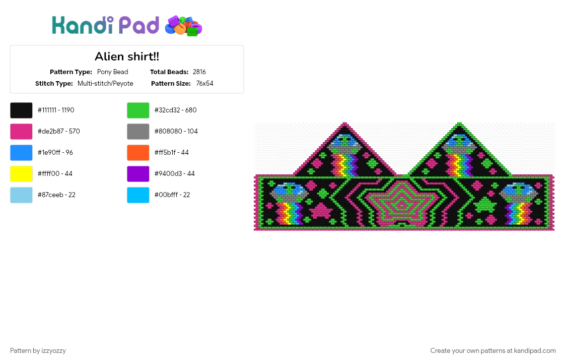 Alien shirt!! - Pony Bead Pattern by izzyozzy on Kandi Pad - black, green, pink