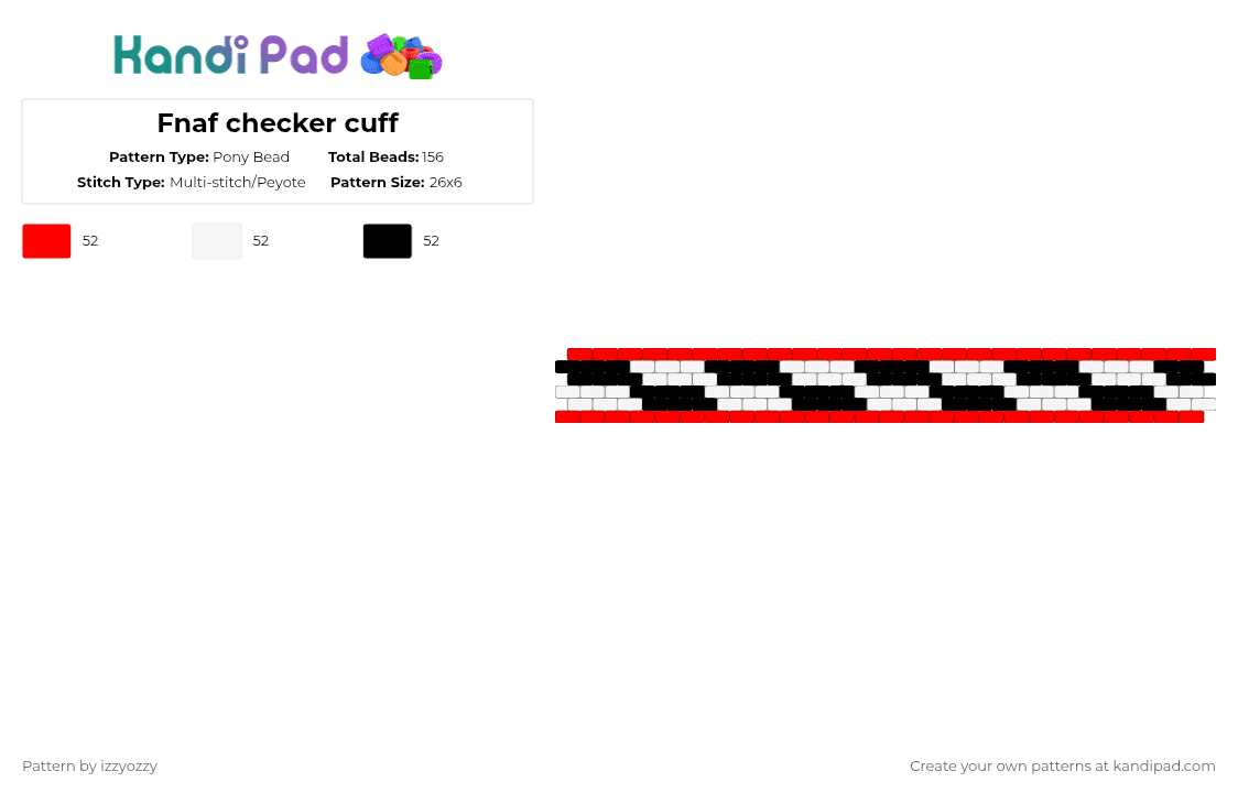 Fnaf checker cuff - Pony Bead Pattern by izzyozzy on Kandi Pad - red,white,black,fnaf,five nights at freddys