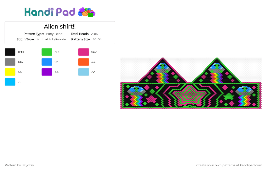 Alien shirt!! - Pony Bead Pattern by izzyozzy on Kandi Pad - black,pink,green