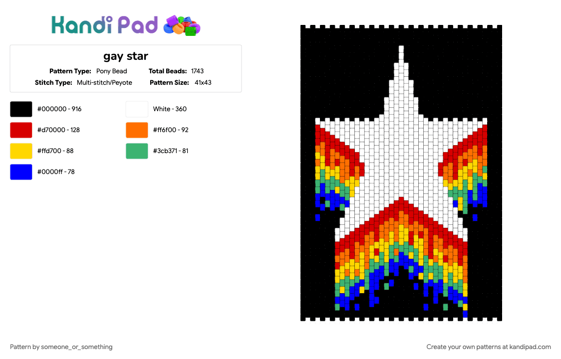 gay star - Pony Bead Pattern by someone_or_something on Kandi Pad - black, colorful, orange, red, white