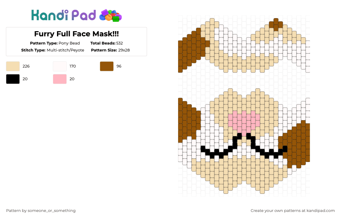 Furry Full Face Mask!!! - Pony Bead Pattern by someone_or_something on Kandi Pad - beige,mask,furry,full face,cat,dog,rat,work in progress