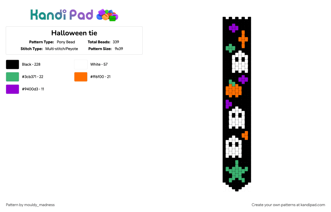 Halloween tie - Pony Bead Pattern by mouldy_madness on Kandi Pad - black, green, orange, white