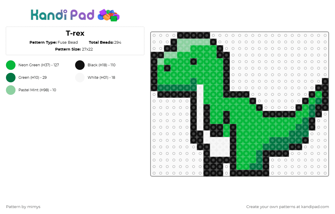 T-rex - Fuse Bead Pattern by mimys on Kandi Pad - animal,prehistoric,creature,green,trex,dinosaur