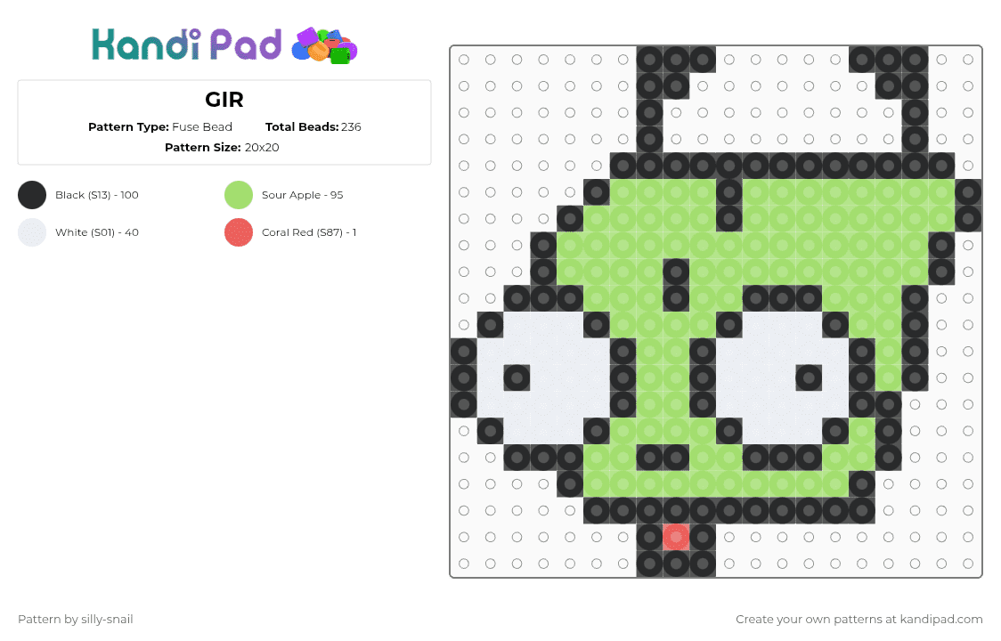 GIR - Fuse Bead Pattern by silly-snail on Kandi Pad - green