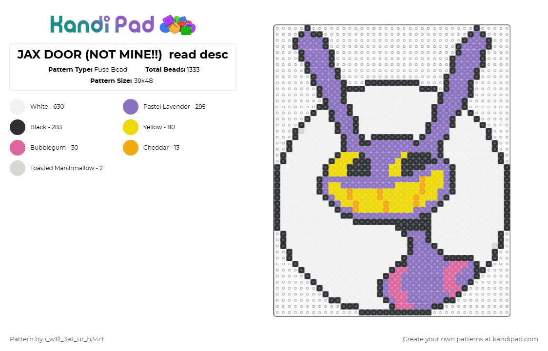 JAX DOOR (NOT MINE!!)  read desc - Fuse Bead Pattern by fr1ed_ch1ck3n on Kandi Pad - white,blue,yellow,jax,tadc,pomni,kinger,zooble,gangle,koufmo,gummigoo