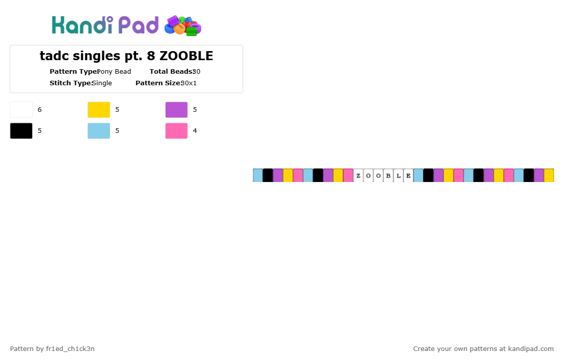tadc singles pt. 7 ZOOBLE - Pony Bead Pattern by deleted_user_29645 on Kandi Pad - pink,singles,tadc,zooble