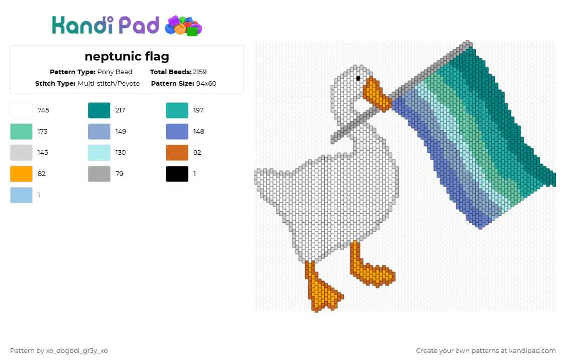 neptunic flag - Pony Bead Pattern by deleted_user_29645 on Kandi Pad - light blue,teal,neptunic,gay,pride,duck,flag