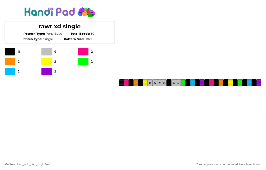 rawr xd single - Pony Bead Pattern by fr1ed_ch1ck3n on Kandi Pad - beige,rawr,plur,single,rainbow