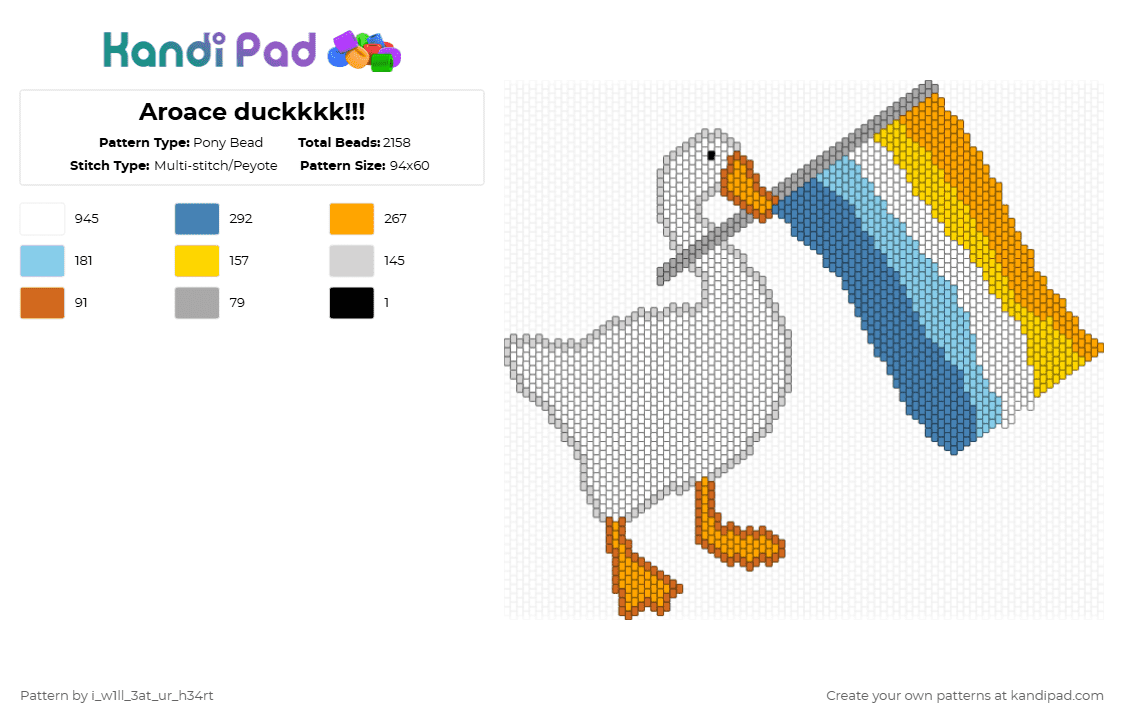 Aroace duckkkk!!! - Pony Bead Pattern by fr1ed_ch1ck3n on Kandi Pad - white,orange,blue,duck,pride,flag