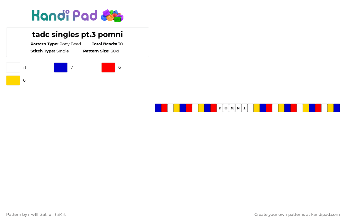 tadc singles pt.3 pomni - Pony Bead Pattern by fr1ed_ch1ck3n on Kandi Pad - purple,tadc,pomni,single,kandi