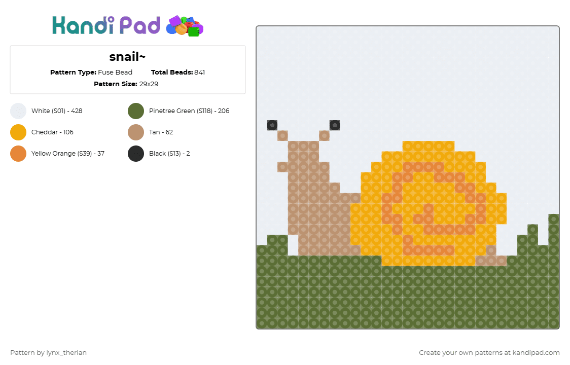 snail~ - Fuse Bead Pattern by fr1ed_ch1ck3n on Kandi Pad - white,orange,gold,snail,cute,fusebeads,rawr,art