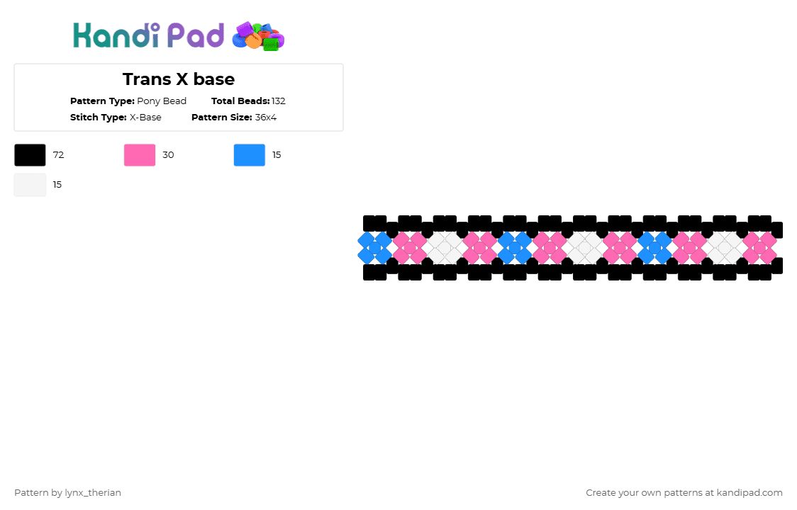 Trans X base - Pony Bead Pattern by deleted_user_29645 on Kandi Pad - black,light blue,pink,pride,trans,x base