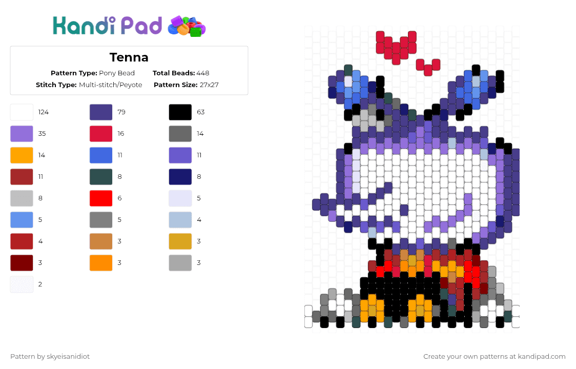 Tenna - Pony Bead Pattern by skyeisanidiot on Kandi Pad - purple,red