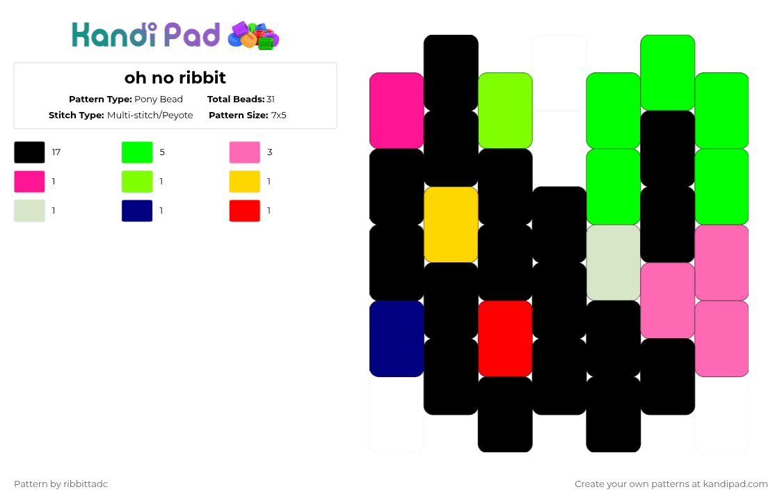 oh no ribbit - Pony Bead Pattern by ribbittadc on Kandi Pad - black,pink,green,tadc,jax,ribbit,ribbitrabbit,pomni,funnybunny