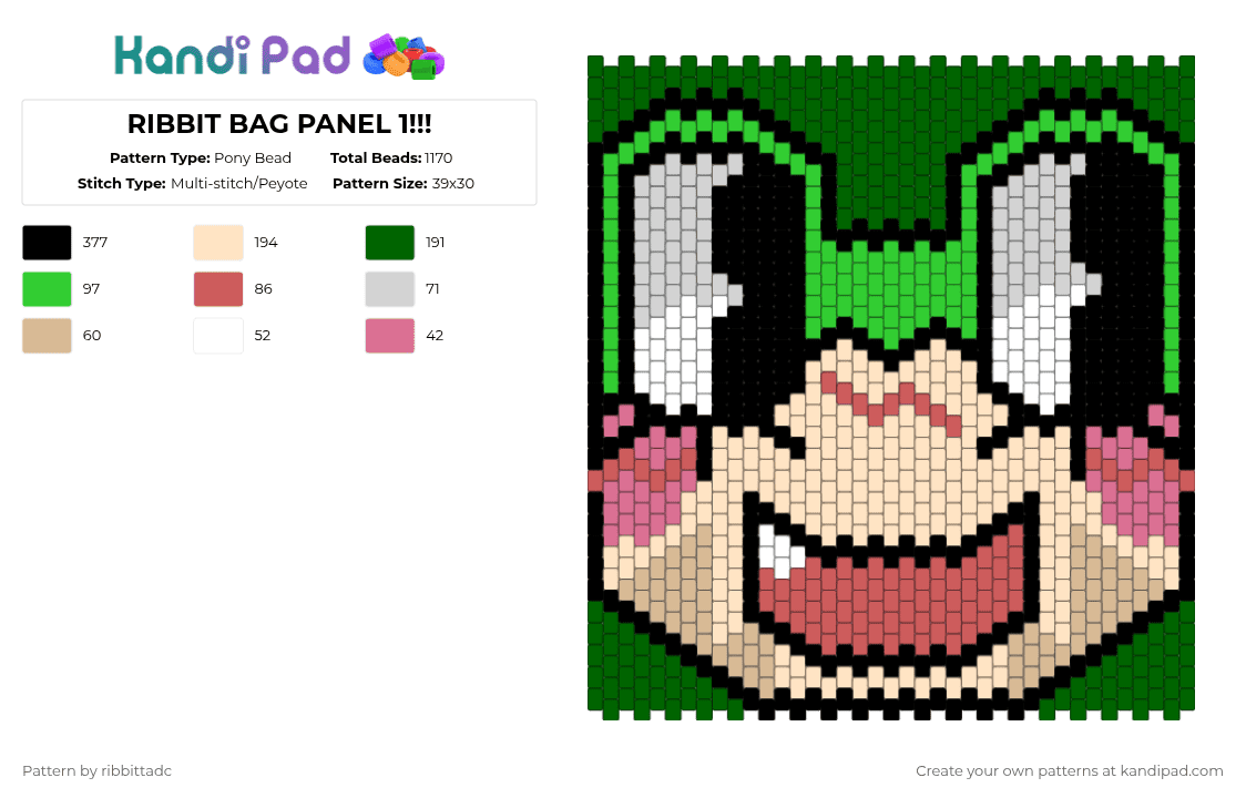 RIBBIT BAG PANEL 1!!! - Pony Bead Pattern by ribbittadc on Kandi Pad - green,beige,tadc,jax,ribbit,ribbitrabbit,pomni,funnybunny