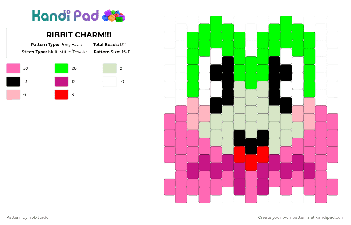 RIBBIT CHARM!!! - Pony Bead Pattern by ribbittadc on Kandi Pad - pink,tadc,jax,ribbit,ribbitrabbit,pomni,funnybunny