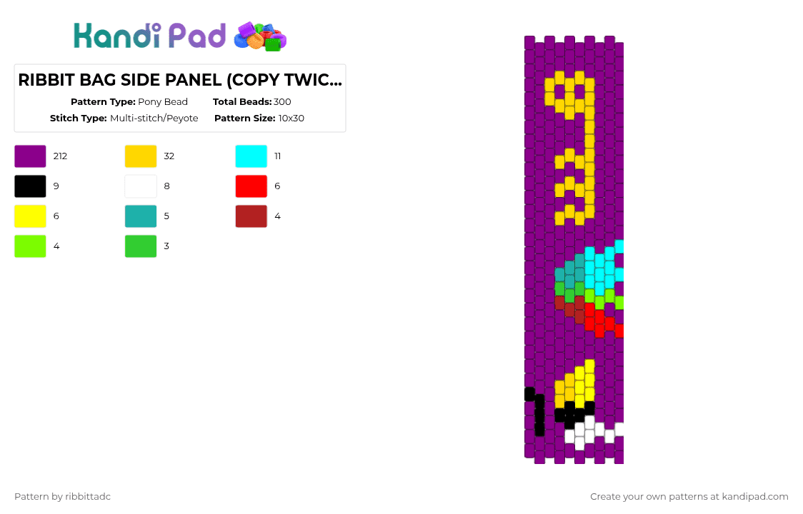 RIBBIT BAG SIDE PANEL (COPY TWICE)!!!!!!! - Pony Bead Pattern by ribbittadc on Kandi Pad - pink,tadc,jax,ribbit,ribbitrabbit,pomni,funnybunny