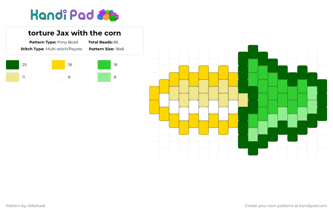 torture Jax with the corn - Pony Bead Pattern by ribbittadc on Kandi Pad - green,yellow,tadc,jax,ribbit,ribbitrabbit,pomni,funnybunny