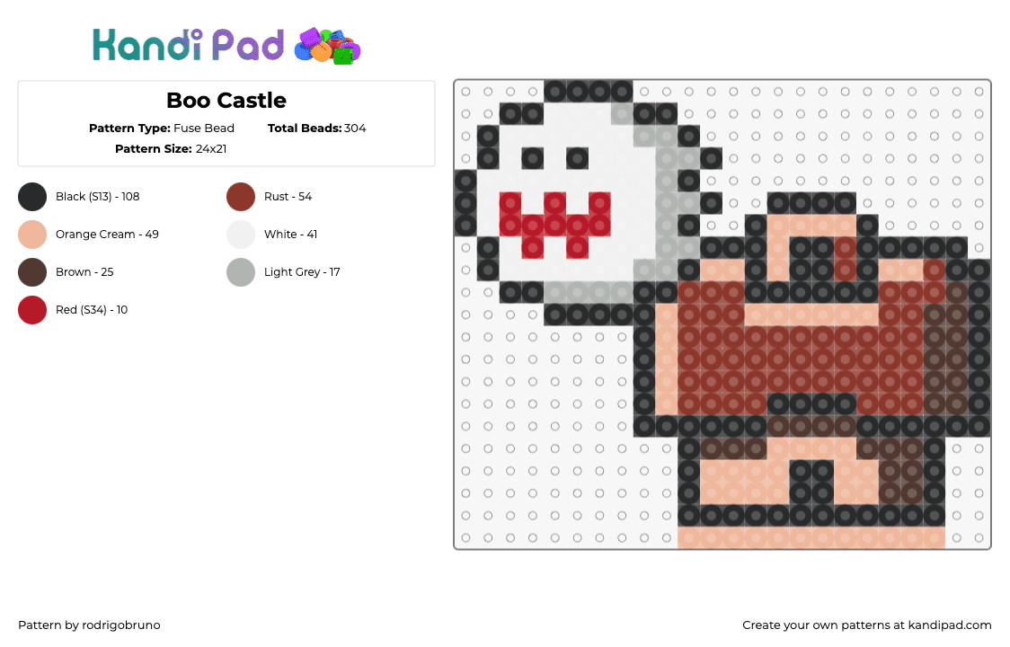 boo castle - Fuse Bead Pattern by rodrigobruno on Kandi Pad - boo,castle,mario,ghost,video game,brown,tan,white