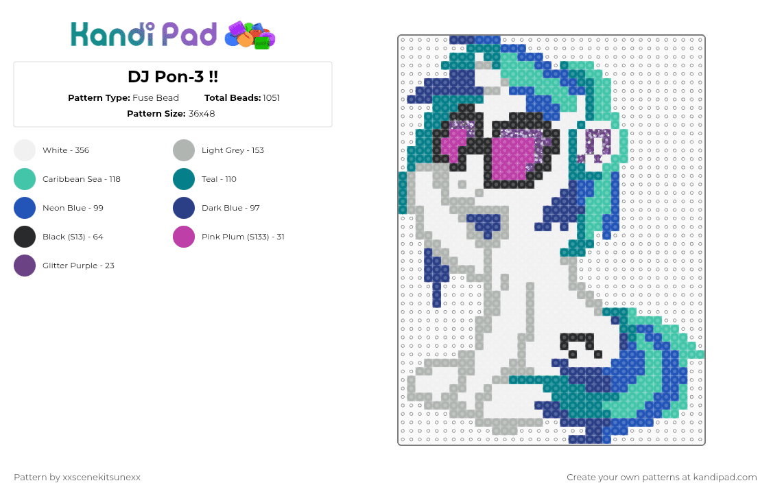 DJ Pon-3 !! - Fuse Bead Pattern by xxscenekitsunexx on Kandi Pad - blue,teal,beige,mlp,dj,dj pon3