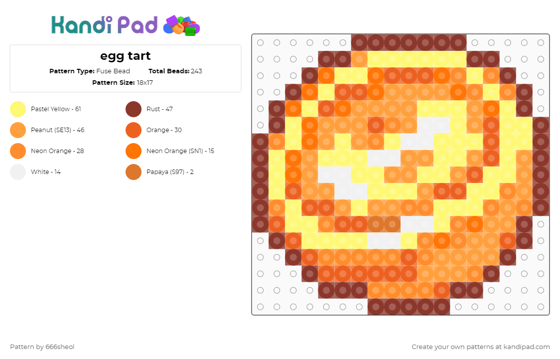 egg tart - Fuse Bead Pattern by 666sheol on Kandi Pad - orange