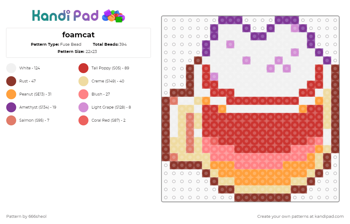 foamcat - Fuse Bead Pattern by 666sheol on Kandi Pad - red