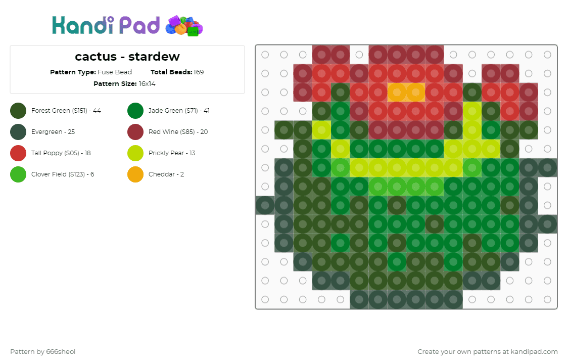 cactus - stardew - Fuse Bead Pattern by 666sheol on Kandi Pad - red,gold,green