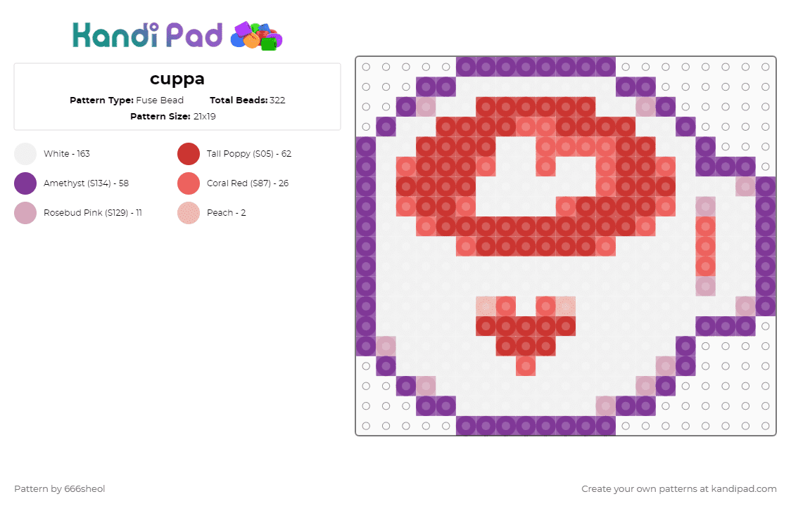 cuppa - Fuse Bead Pattern by 666sheol on Kandi Pad - white,pink,red