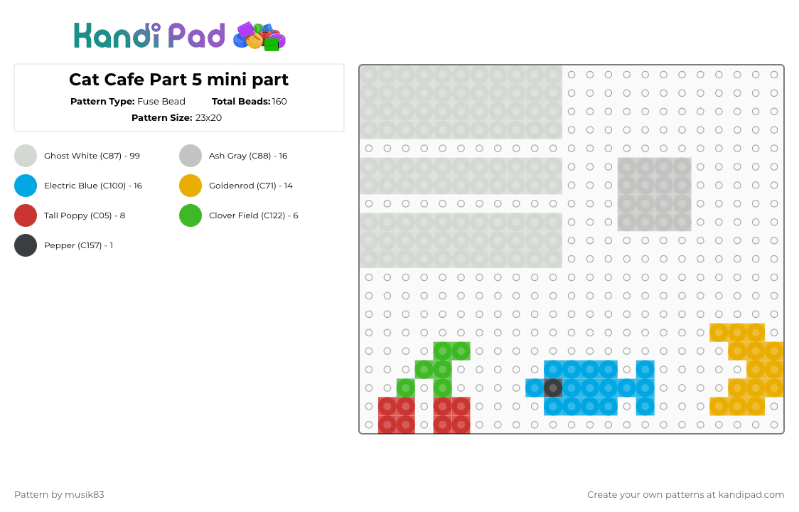 Cat Cafe Part 5 mini part - Fuse Bead Pattern by musik83 on Kandi Pad - beige, light blue, orange, white