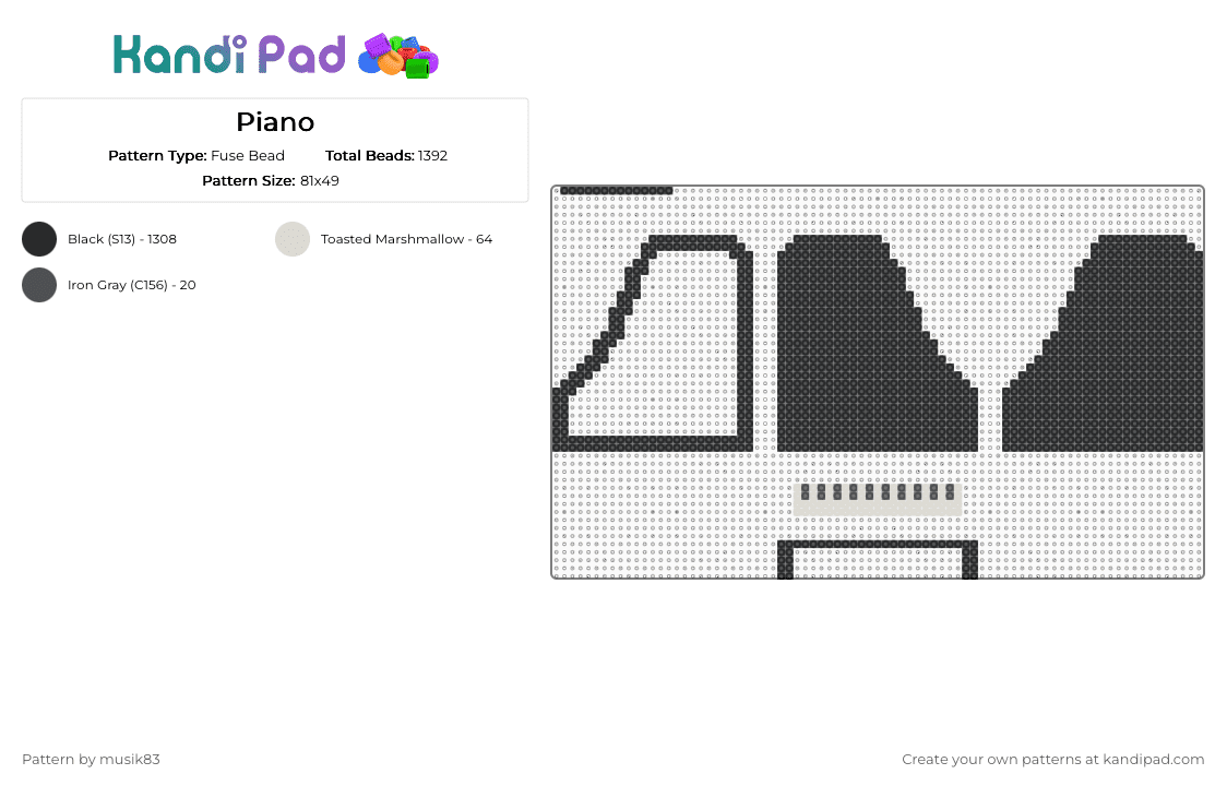 Piano - Fuse Bead Pattern by musik83 on Kandi Pad - beige, black