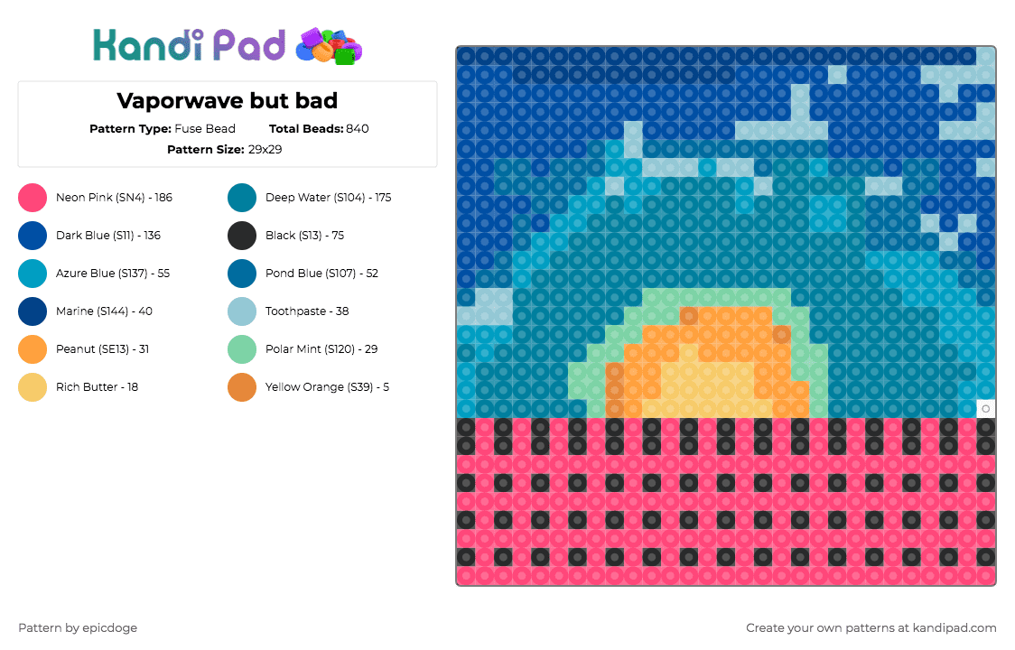 Vaporwave but bad - Fuse Bead Pattern by epicdoge on Kandi Pad - blue,teal,red,cotdvaporwaveaesthetics