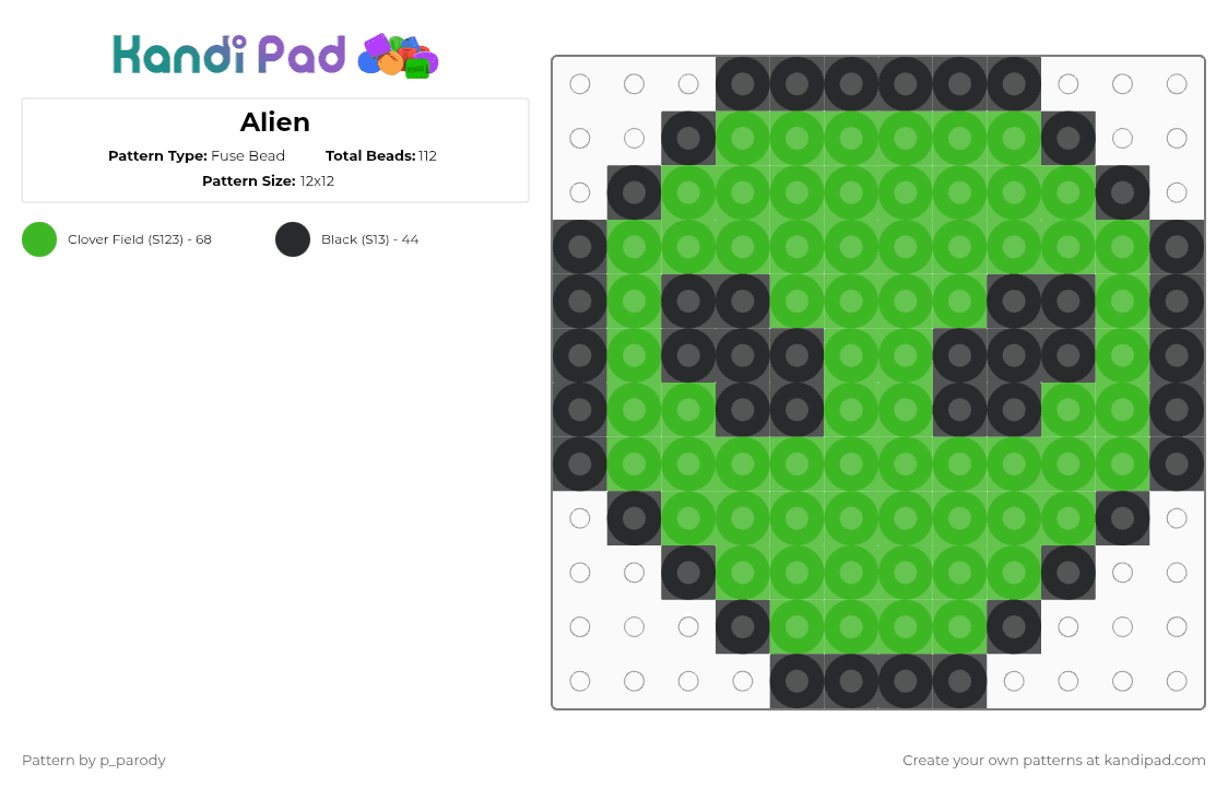 Alien - Fuse Bead Pattern by p_parody on Kandi Pad - black,green