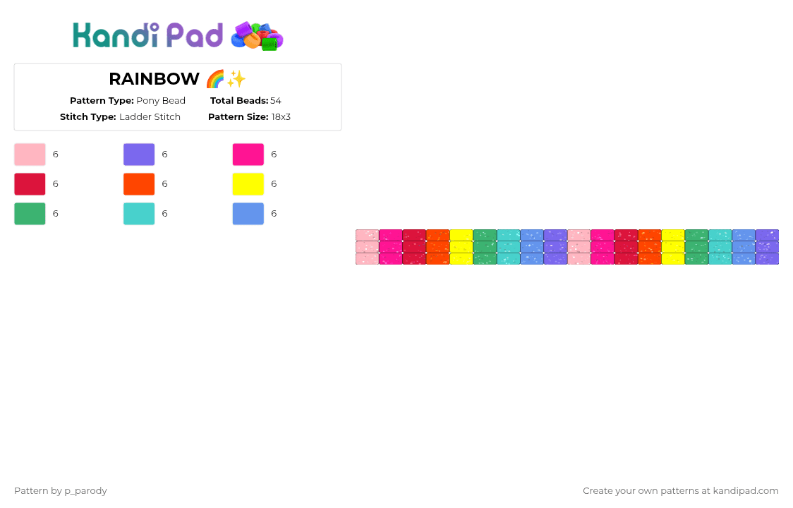 RAINBOW 🌈✨ - Pony Bead Pattern by p_parody on Kandi Pad - pink,red,light blue