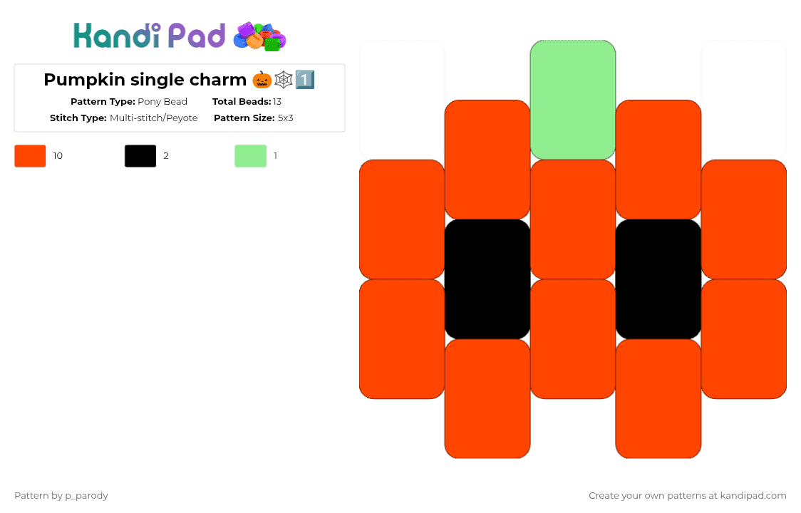 Pumpkin single charm 🎃🕸️1️⃣ - Pony Bead Pattern by p_parody on Kandi Pad - red