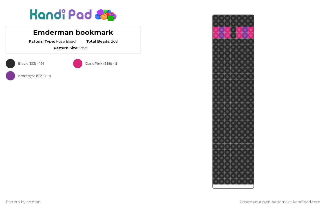 Emderman bookmark - Fuse Bead Pattern by artman on Kandi Pad - black