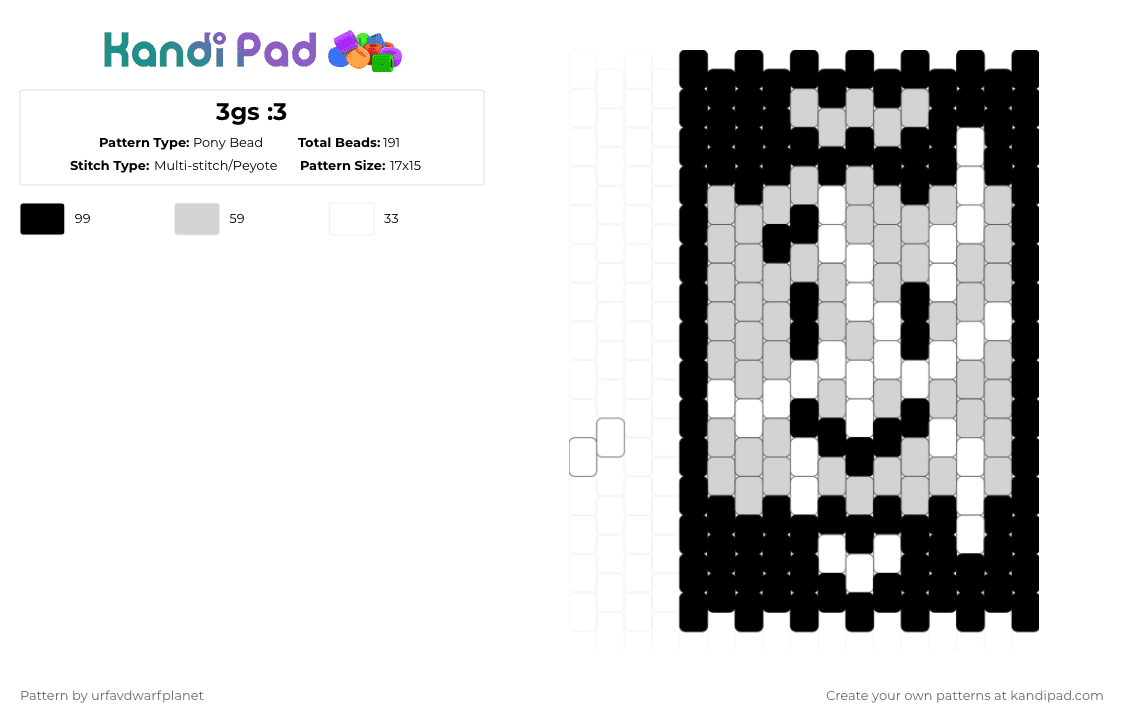 3gs :3 - Pony Bead Pattern by urfavdwarfplanet on Kandi Pad - black,white,osc