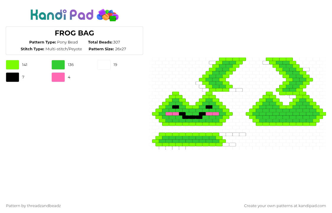 FROG BAG - Pony Bead Pattern by threadzandbeadz on Kandi Pad - green