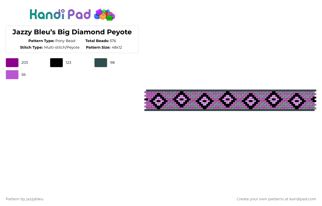 Jazzy Bleu’s Big Diamond Peyote - Pony Bead Pattern by jazzybleu on Kandi Pad - gray,pink,peyote,diamond pattern